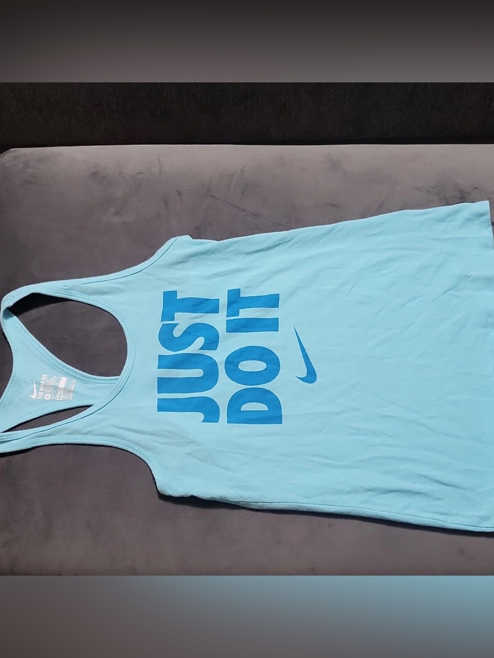 Nike Women's Light Blue Tank with Bold Blue "Just Do It" Logo